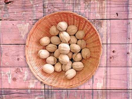 Nuts on the Wooden Backgroundの写真素材