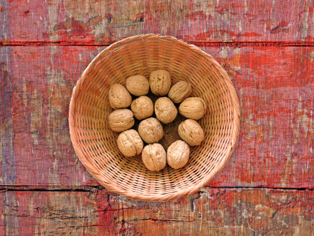 Nuts on the Wooden Backgroundの写真素材