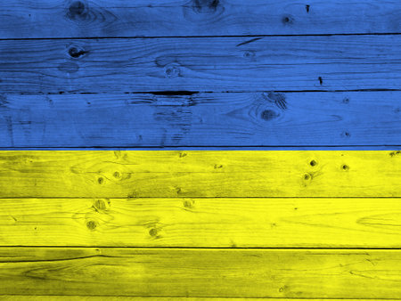 Ukrainian flag with textureの写真素材
