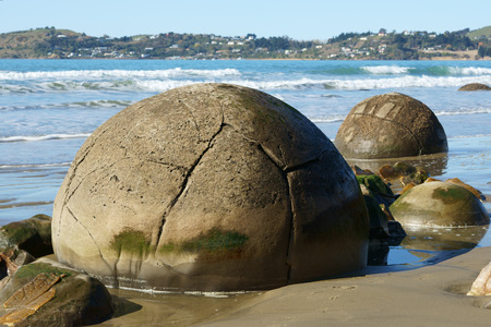 Close up of Moeraki boulders in New Zealandの写真素材