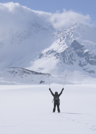 A lone hiker in the snow, Mont Cenis   France   の写真素材
