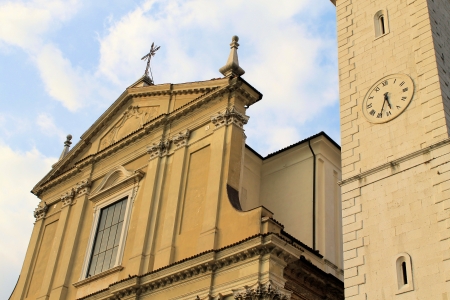 church with bell tower with clockの写真素材
