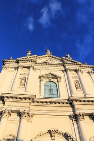 facade of the cathedral in a village in northern Italyの写真素材