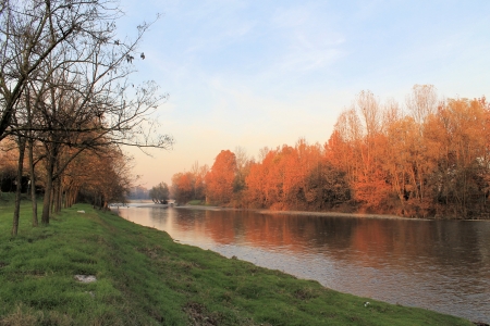 sunset on the riverの写真素材