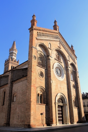 facade of the cathedral in a small town in northern Italyの写真素材