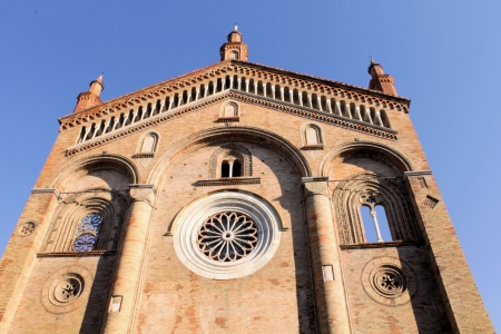 facade of the cathedral in a small town in northern Italyの写真素材