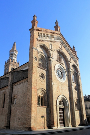 facade of the cathedral in a small town in northern Italyの写真素材