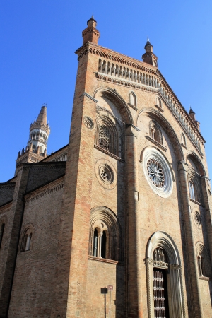 facade of the cathedral in a small town in northern Italyの写真素材