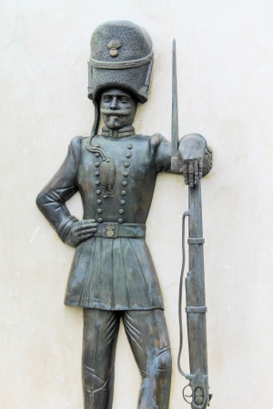 metal sculpture on marble depicting a grenadier Sardinianの写真素材