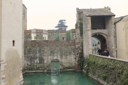 Medieval Castle on Lake Garda in Sirmione, Northern Italyのeditorial素材