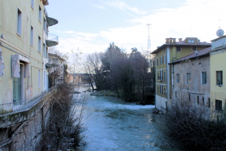 flowing river in the cityの写真素材