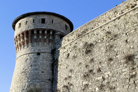 ancient tower of the castle of Brescia in northern Italy のeditorial素材