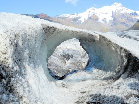 ice bridge formed in Icelandの写真素材