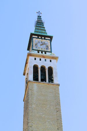 bell tower of cathedral of Ponte San Pietro   Bergamo-Lombardy-Italy の写真素材