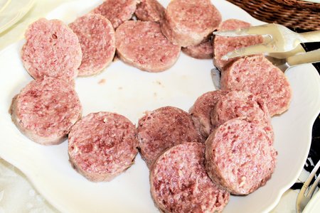 italian typical spiced sausage called cotechinoの写真素材