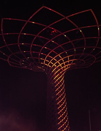 Milan, Lombardy, Italy - October 19, 2015: The tree of life Tree of life in Italian water-play during night show. The tree of life is the symbol of Expo 2015 areaのeditorial素材