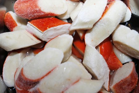 pieces of frozen crab sticksの写真素材