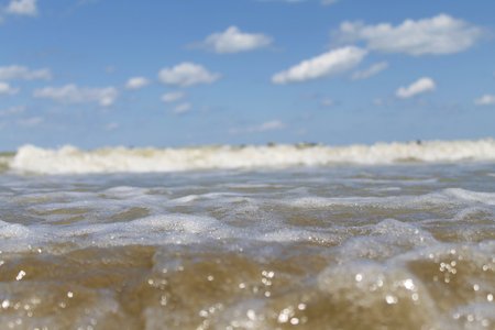 landscape of the Adriatic sea with blue sky and cloudsの写真素材