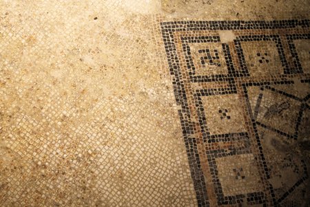 beautiful old mosaic adorned ancient floor.の写真素材