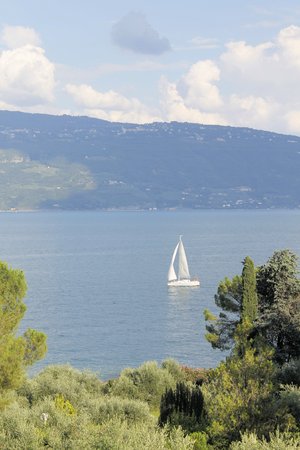 sailing boat on Lake Garda in northern Italyの写真素材