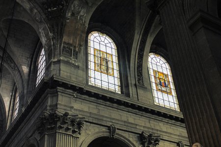 Stained glass windows in Notre Dame, Parisのeditorial素材