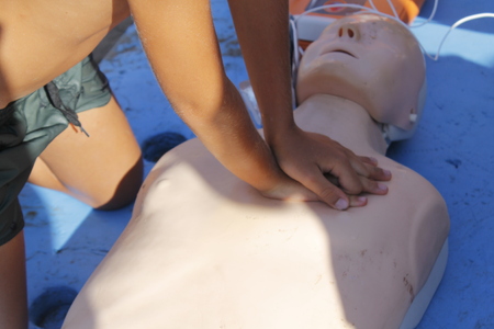 Resuscitation technique on dummy. First aid reanimation, CRP training, medicine, healthcare and medical conceptの写真素材