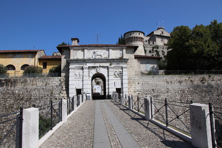 Medieval castle of Brescia or Brescia Castle. italyのeditorial素材