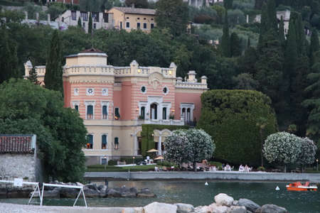 landscape on Garda lake in Italy with historic villaのeditorial素材