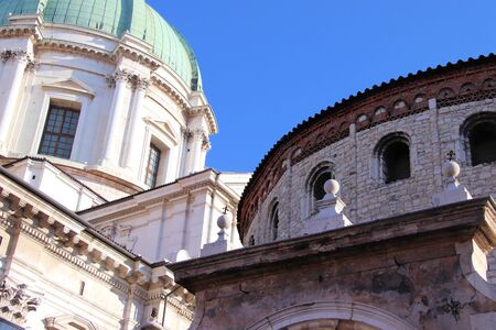 the view of Old and New Cathedral in Piazza Paolo VI in Brescia, north Italyの写真素材