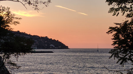 Sunset over the sea in the Bosphorus, Istanbul, Turkeyの写真素材
