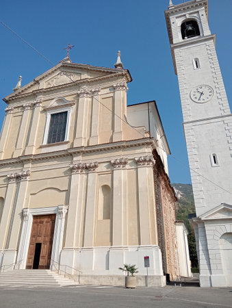 Church facade in Botticino, Brescia Italyの写真素材