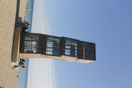 Low angle view of a construction site with a blue sky in the backgroundの写真素材