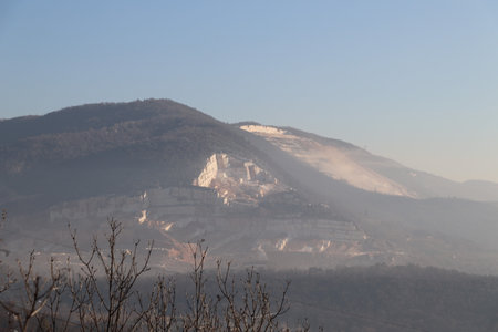Mountain landscape in the early morning. View from the hill.の写真素材