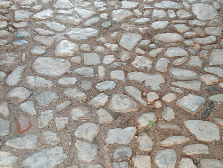 Cobblestone walkway background, closeup of photo.