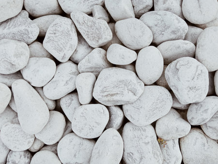 White pebble stones background. Pile of pebbles.の写真素材