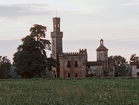 The ruins of an ancient castle in the village of , Brescia ,Italyの写真素材