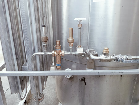 Industrial water filtration system in a factory, closeup of photoの写真素材