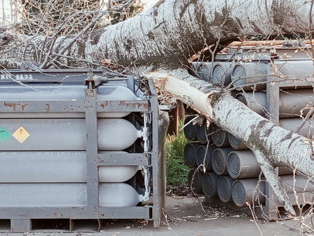 A large tree fell into a container.の写真素材