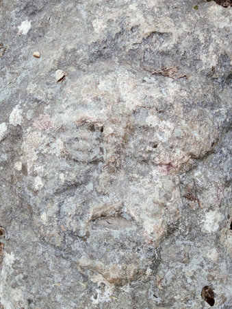 face on stone background, closeup of photoの写真素材