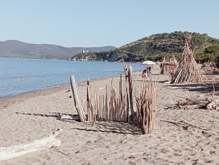 beach in the village of Sveti Stefan in Montenegroの写真素材