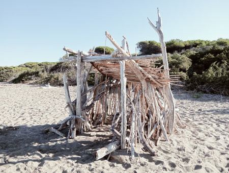 Wooden hut on the beachの写真素材