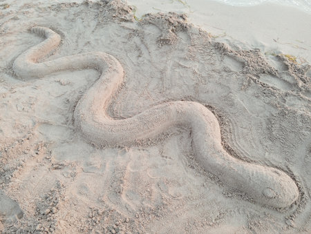 snake on the sand at the beach in the evening light.