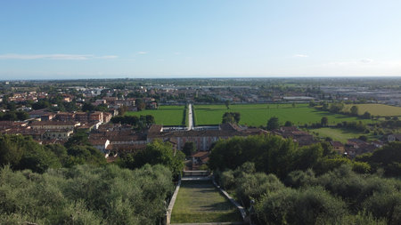 Aerial view, province of Brescia, Italy from Villa Fenaroliの写真素材