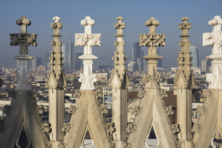 View of Milan's financial district from the roof of the Cathedral of Milan.の写真素材