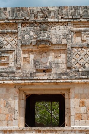 Architectural decors of a Mayan building, in the archaeological area of Ek Balam, on the Yucatan peninsulaの写真素材