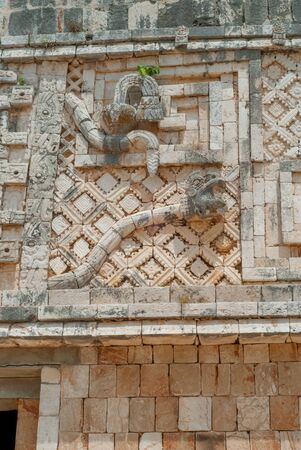 Details of a Mayan decoration, symbolizing a snake, in the archaeological area of Ek Balam, on the Yucatan peninsulaの写真素材