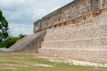 Entrance stairs of a Mayan temple, in the archaeological area of Ek Balam, on the Yucatan peninsulaの写真素材