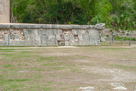 Detail of the field of the game of the Pelota, in the archaeological area of Chichen Itza, in the Yucatan peninsulaの写真素材