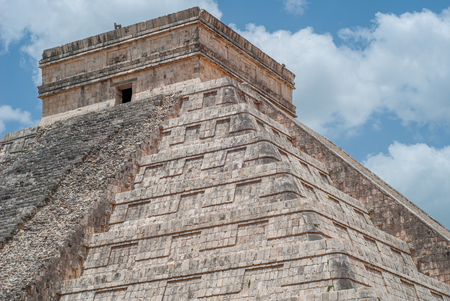 Summit of the Mayan Pyramid of Kukulkan, known as El Castillo, classified as Structure 5B18, taken in the archaeological area of Chichen Itza, in the Yucatan peninsulaの写真素材