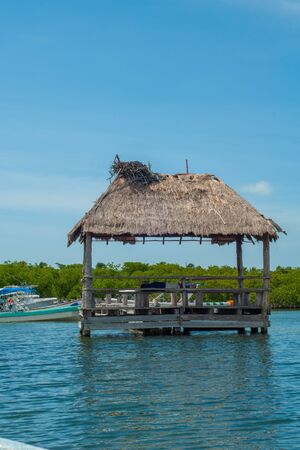 Stilt hut in the biosphere of Sian Ka'an nature reserveの写真素材